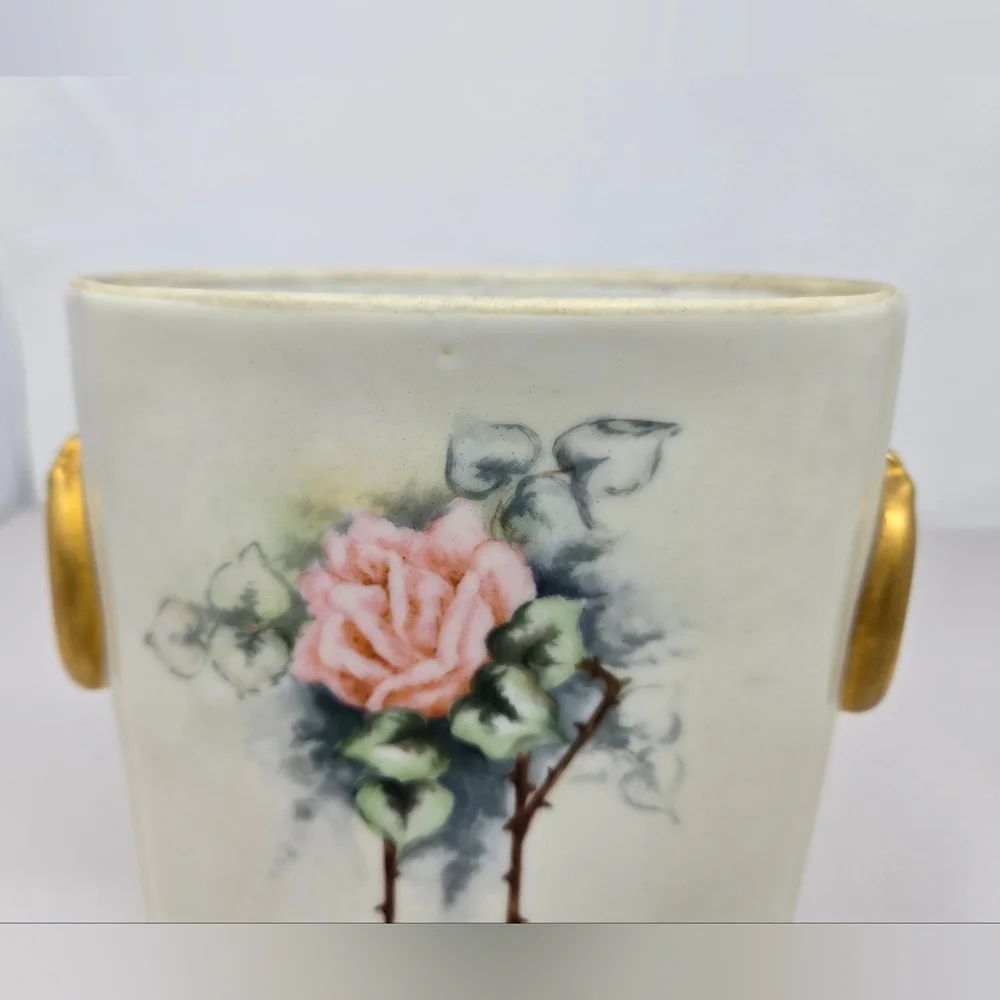 Antique Limoges France Cachepot Porcelain Hand-painted Pink Rose William Guerin